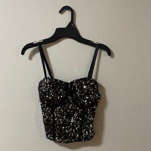 Sequin Embellished Black Bustier Top